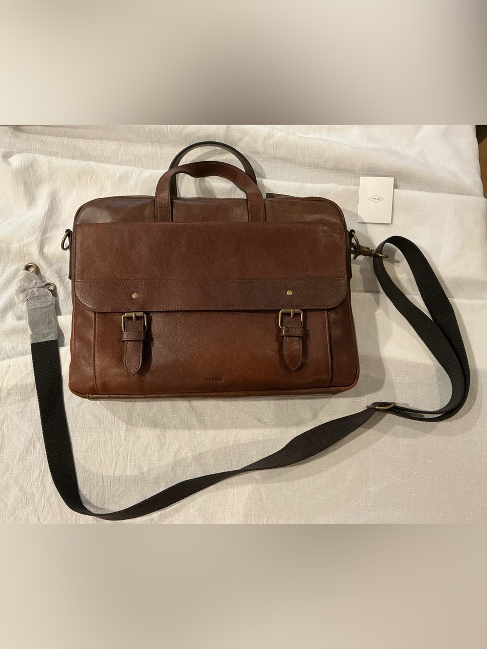 Fossil Miles Unisex Brown Leather Workbag Briefcase NEW